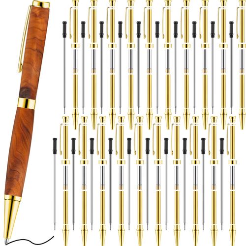 Colarr 20 Pcs 7mm Slimline Pen Kit with Refill Wood Turning Twist Pen Kit Lathe Turning Supplies for DIY Copper Making Friend Teacher Students Gifts(Gold)