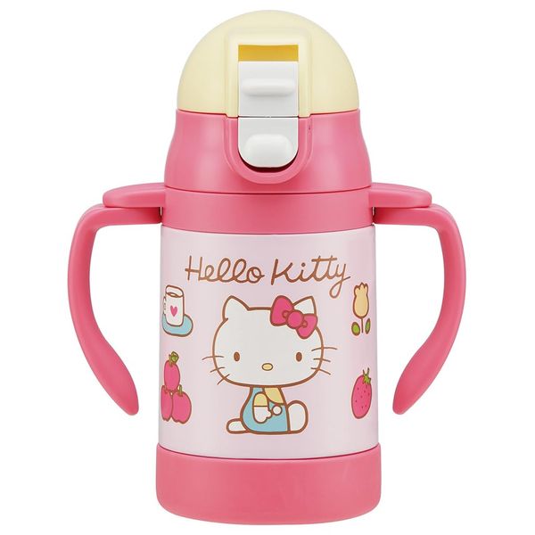 Skater Double Handled Stainless Steel Bottle with Straw, 8.1 fl oz (240 ml) hello kitty