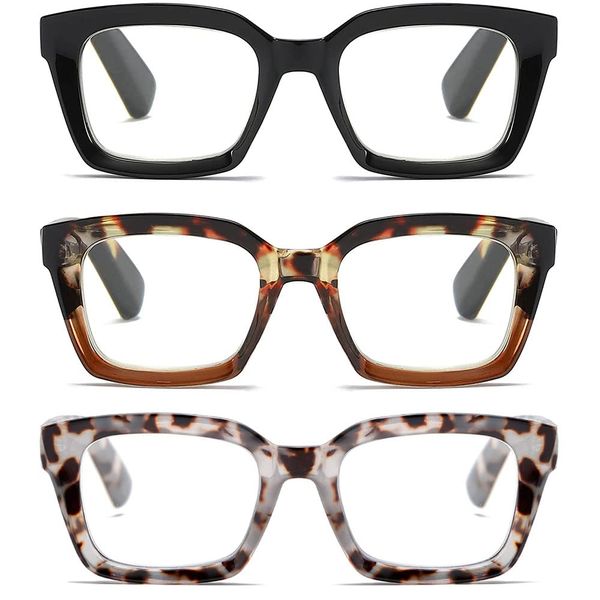 Fsread 3 Packs Oversized Reading Glasses For Women Blue Light Blocking Computer Readers Retro Spring Hinge +1.5