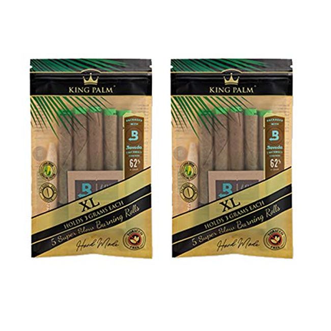 King Palm KingXL Size Cones (2 Packs Of 5 Rolls- 10 Rolls) Natural Pre Wrap Palm Leafs - Pre Rolled Cones - All Natural Cones - Corn Husk Filter - Preroll Cones - Prerolled cones with Filter - Organic