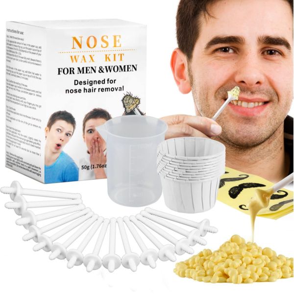 Nose Hair Removal from CoFashion, 50g Wax (10 Times), Nose Waxers Nose Wax Kit for Men Ear Hair Waxing Kit with 20 Applicators Nose Hair Remover Waxing Kit, 10 Paper Cups, Nose Hair Wax Gift for Men