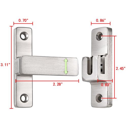 Wocoe 3 Packs Silvery 90/180 Degree Barn Door Lock ，Premium Zinc Alloy Latch - Flip Gate Latches ，for Cabinets, Barn, Bathroom & Garden Doors - Secure Sliding Door Hardware(Luminous)
