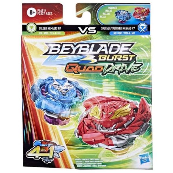 Beyblade Burst QuadDrive Gilded Nemesis N7 & Salvage Valtryek Rashad V7 Spinning Top Twin Pack