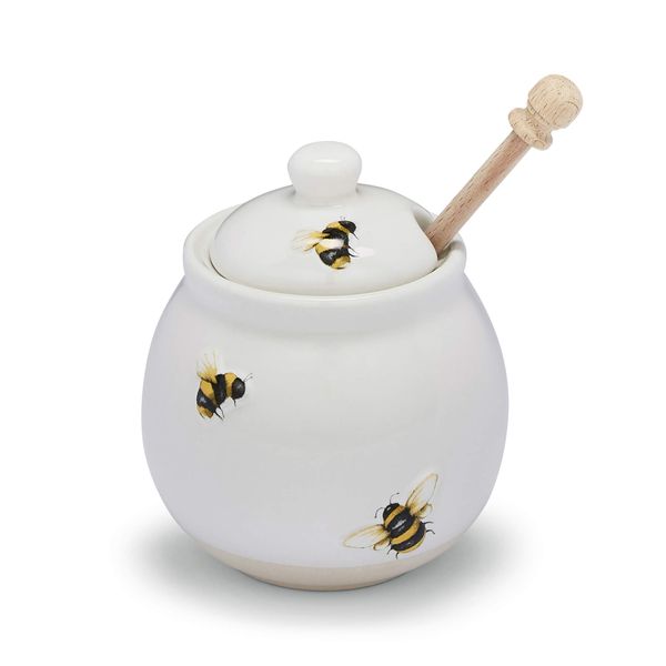 Cooksmart Bumble Bee Ceramic Honey Pot and Drizzler | British Designed Honey Jar With Honey Dipper | Honey Jars For All Types of Homes or Restaurants