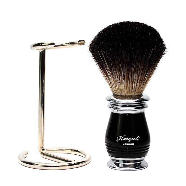 Perfect Shaving Brush for Men's Made with Pure Black Badger Hair in Black & Metal Handle Along with Brush Stand/Holder. Comes in a Designer Box