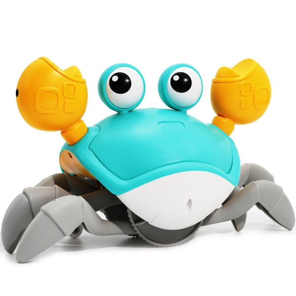 Crawling Crab Baby Toy, Interactive Infant Tummy Time Crab With Music (Automatically Avoid Obstacles), Toddler Walking Dancing Crab, Fun Boy Girl 6-12 Months 1-3+ Year Old Birthday Gift (Green)