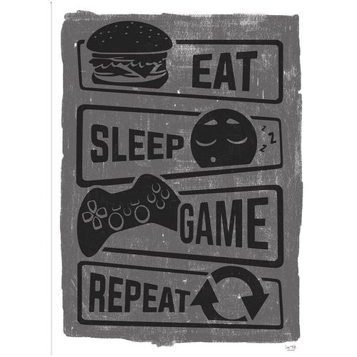 Fine Art Canvas Eat, Sleep, Game, Repeat Canvas Wall Decor by Artist Lux + Me Designs for Living Room, Bedroom, Bathroom, Kitchen, Office, Bar, Dining & Guest Room - Ready to Hang - 15 in x 20 in