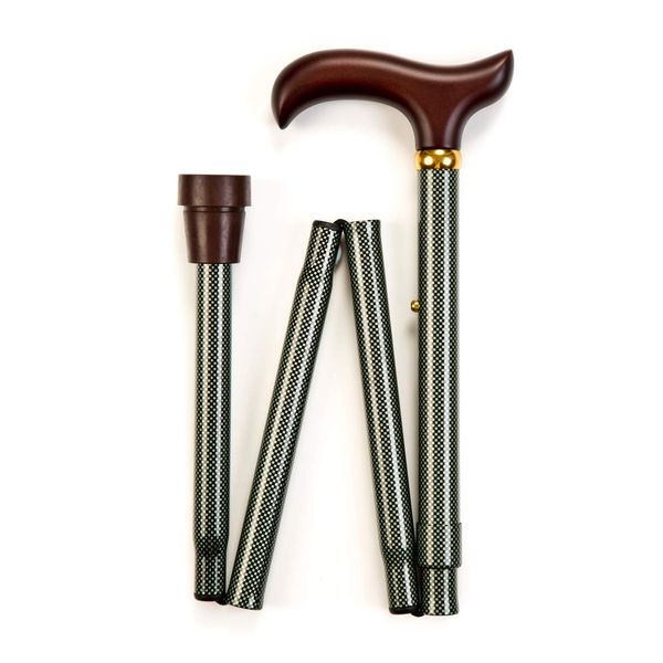 Folding walking stick - green check