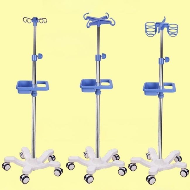 Movable Infusion Pole Standing Infusion Rack Stand Wheel Height Adjustable Cradle Stainless Steel Floor Wheels, 01.H2-I Type Stainless Steel 4 Hooks