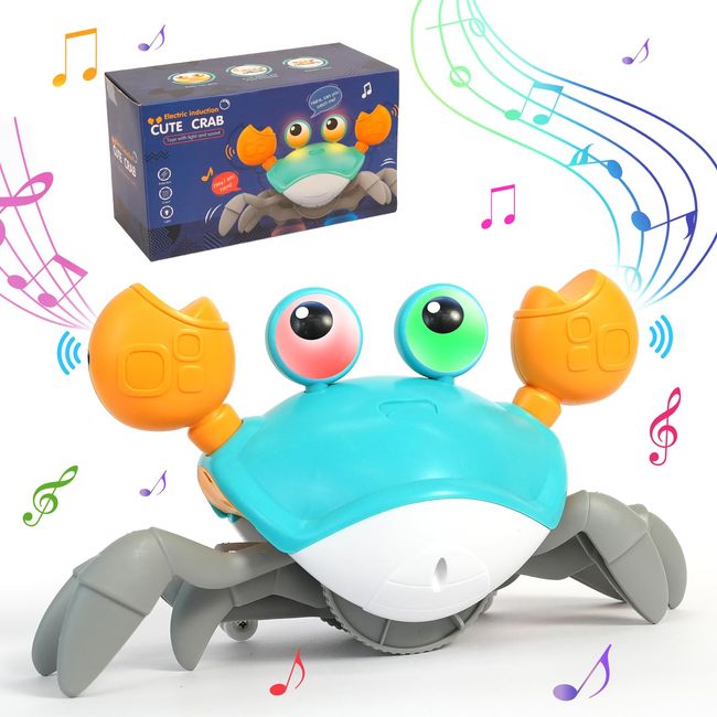 Crawling Crab Toy for Kids with Music, Electronic Light Up Crawling Toy, Automatically Avoiding Obstacles, Moving Toys for Kids, Boys and Girls