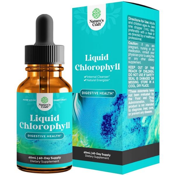 Vegan Liquid Chlorophyll Drops - Super Concentrated Mint Flavored Chlorophyll Liquid Drops - Internal Cleanser Digestive Support Immune Health and Whole Body Detox and Cleanse Support (60 Servings)