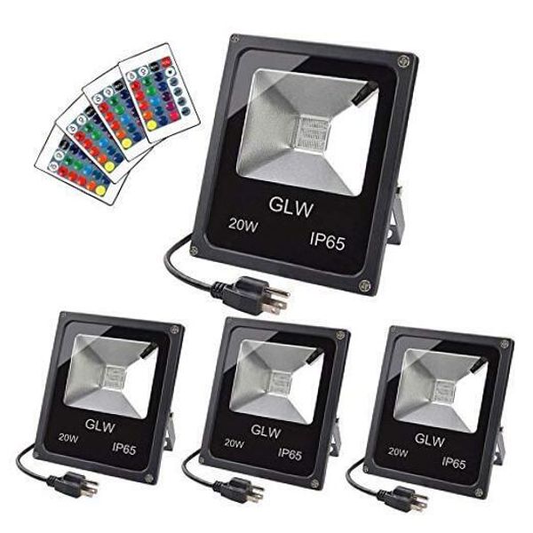 20W RGB LED Flood Lights,Color Changing Floodlight with Remote 20w-4 Pack