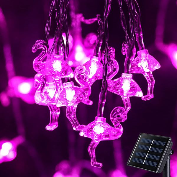 ENSHUI Solar String Lights Outdoor Waterproof 21 ft 30 LED Pink Flamingo Garden Lights 8 Lighting Modes Fairy Lights String Patio Lights Terrace Camping Christmas Decoration (Flamingo)