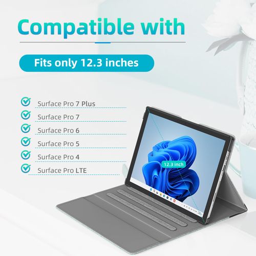 SSS·GRGB Case fit 12.3 in Microsoft Surface Pro 7/7+/ 6/5/ 4, Multiple Angle Viewing Portfolio Business Cover with Stylus Holder & Pocket, Compatible with Type Cover Keyboard, Grey
