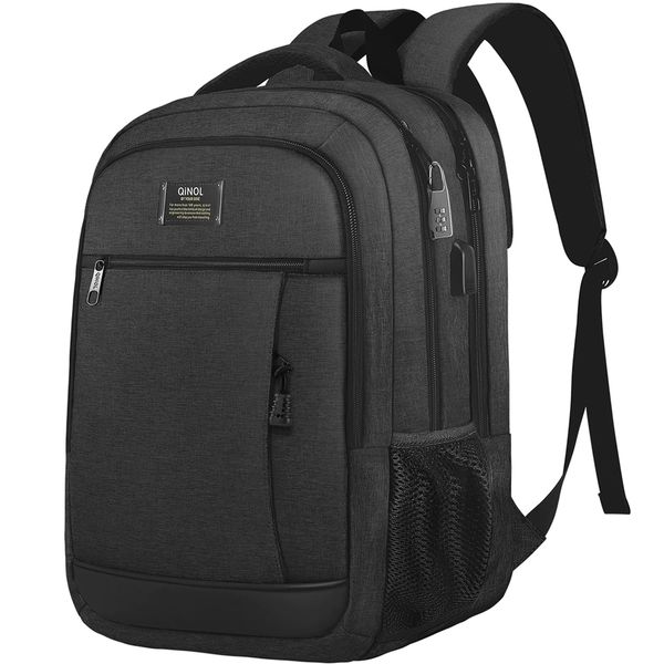 Laptop Backpack with USB Charging Port, Water Resistant 15.6 Inch Computer Bag (15.6 Inch, Black)