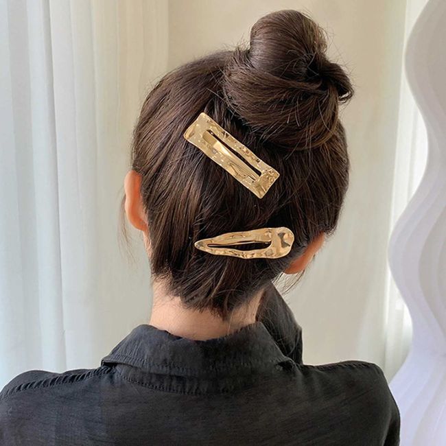 Yienate 2 Stück große Haarspangen mit Druckknopf, Gold, lang, rutschfest, Metall, Haarnadel, Haarspangen, Haarspangen, Salonbedarf, Haarschmuck für Frauen und Mädchen