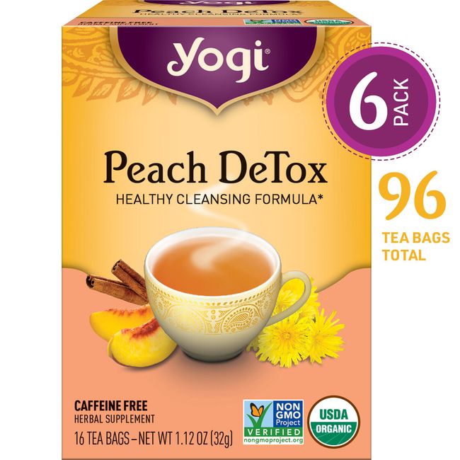 Yogi Tea - Peach DeTox - Healthy Cleansing Formula - 6 Pack, 96 Tea Bags