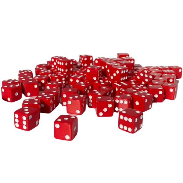 MR CHIPS D6 Standard 16 mm Opaque Dice with Pip Dots - 50 Pack - Red