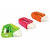12 x Soft Grip Pencil Sharpener 2-in-1 Sliding Mechanism Sharpner & Eraser- Assorted Colours