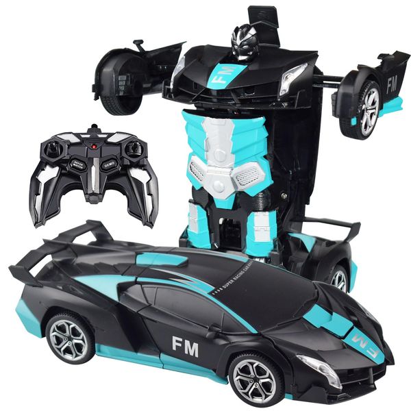 Samate Remote Control Car Transform Robot Car, One Click Deformation, 2.4Ghz Anti-Jamming, 360 Degree Rotation Drift, Christmas Birthday Gift Toys for 3,4,5,6,7,8 Years Old Boys Girls (Frosted Blue)