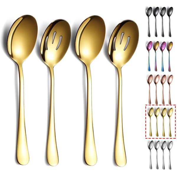 Kyraton Titanium Plating Serving Set - 4 Pieces, Includes 2 Spoons and 2 Slotted Spoons