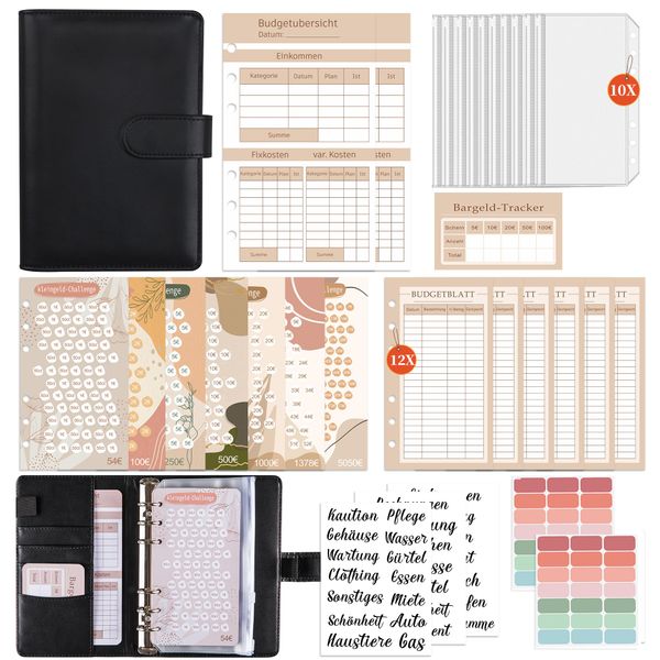 FUHOMI A6 Binder Budget Planner Deutsch - Sparchallenge Budgetplaner, Finanzplaner Haushaltsbuch, Geld Organizer, Sparbuch für Geld mit Umschlagmethode