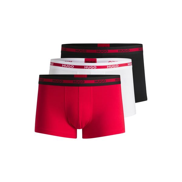 HUGO Men's Trunk Triplet Planet Triple Pack Slim Fit Stretch Cotton Boxer Shorts with Short Leg and Logo Waistband, Bright Red621