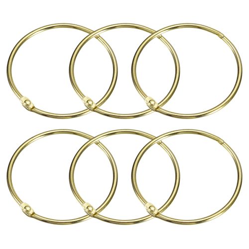 sourcing map Shower Curtain Rings, 6pcs - Carbon Steel Round Snap Shower Curtain Hooks, 2 Inch Loose Leaf Binder Rings for Shower Curtain Rods (Gold)