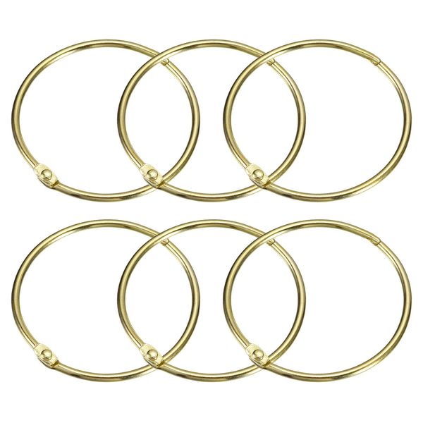 sourcing map Shower Curtain Rings, 6pcs - Carbon Steel Round Snap Shower Curtain Hooks, 2 Inch Loose Leaf Binder Rings for Shower Curtain Rods (Gold)