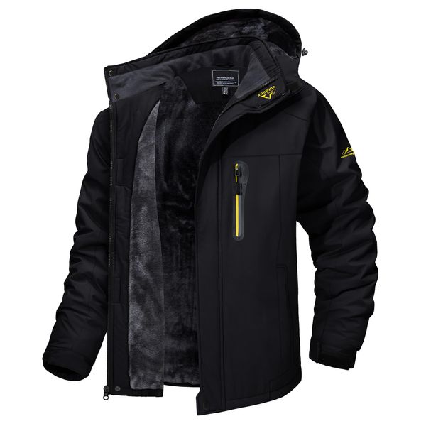 TACVASEN Winter Jackets for Men Ski Coats Men Waterproof Fleece Jacket Men Snowboard Jacket with Multi-Pocket Black L