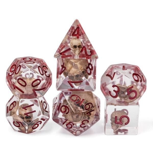 cusdie 7PCS Polyhedral DND Dice, D&D Dice, Skull Dice Set for Dungeons and Dragons RPG Table Games (Realistic Skull)