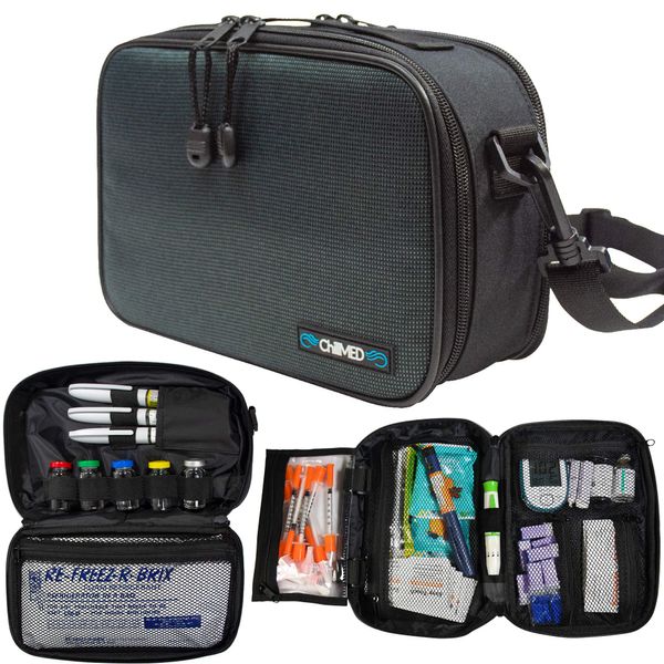 ChillMed® Elite - Weekly Diabetic Travel Case - Insulin Pen & Glucose Meter Organizer with Reusable Ice Pack - Up to 14 Hours of Cool Time (Slate)