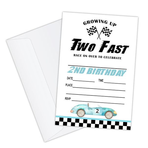 GaNiao 2nd Race Car Birthday Party Invitation with Envelopes for Kids Boy Two Fast 2nd Birthday Celebration Party Invite Cards Birthday Party Supplies Decorations, Set of 20 - JK19