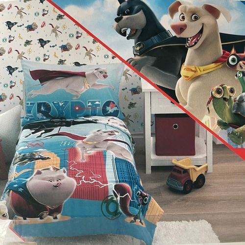 Warner Bros DC League Super Pets 4-Piece Toddler Bedding Set, Toddler Bed