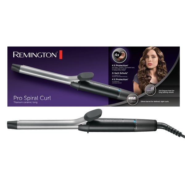 Remington Lockenstab kleine Locken [19mm] Pro Sprial Curl (4-facher Schutz, antistatische Keramik-Turmalin-Beschichtung) -Digitales-Display bis 210°C, mit Klemme, enge & definierte Ringellocken,CI5519