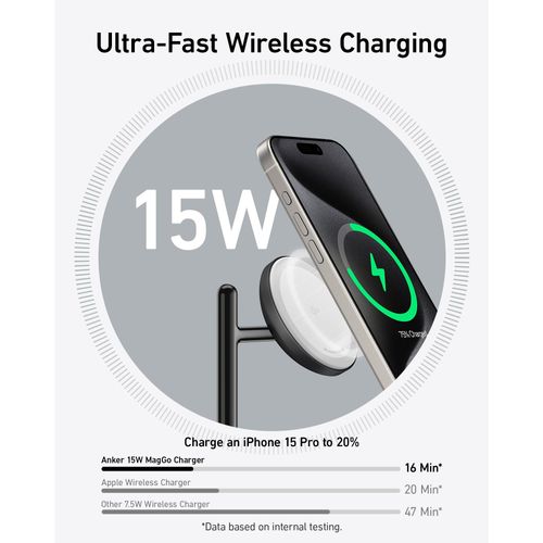 Anker MagSafe-Compatible iPhone 16 Wireless Charging Stand, MagGo 3 in 1 Wireless Charging Station, Qi2 Certified 15W Wireless Charger, Desk Accessory, for iPhone 16/15/14/13/12, Apple Watch, AirPods