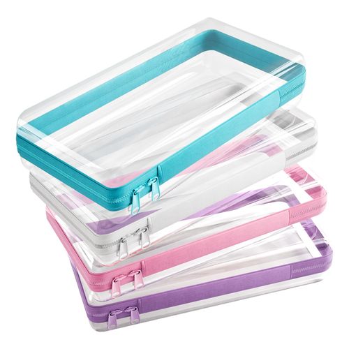 Stuffygreenus 4 Pcs Clear Hard Zipper Case Hard-Sided Premium Storage Case Plastic Clear Hard Shell Zipper Pouch Portable Travel Organizer Box for Building Blocks Puzzles Cosmetics Makeup Pencil (S)