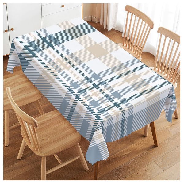 Walmsco Tablecloth Cyan Plaid Checkered Pattern Decor For Dining Room Kitchen Rectangular Table Cover 132 * 178cm