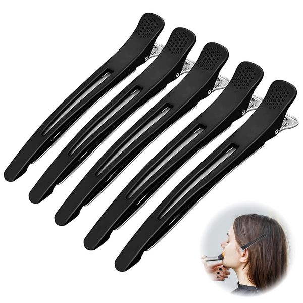 Krokodil HaarKlammern 5 Stücke, Schwarz Haarklammern Friseurbedarf, Karte Hair-Clips Abteilklammern, Professionelle Salon-Haarnadeln, Hair-Clips Combi aus Kunststoff, Schwarz.