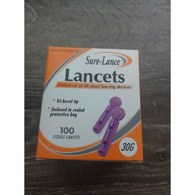 Sure Lance Lancets 30G - 100 Sterile Lancets - SEALED- Tri-Bevel Tip.