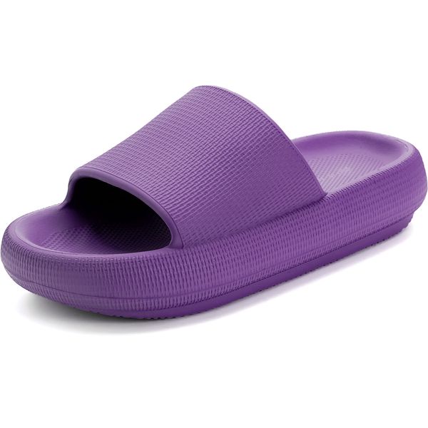 BRONAX Slides for Women Open Toe EVA Pillow Summer Non-Slip Puffy Rubber Slippers House Home Beach Pool Sandals Comfy Cushioned Thick Sole 40-41 Purple