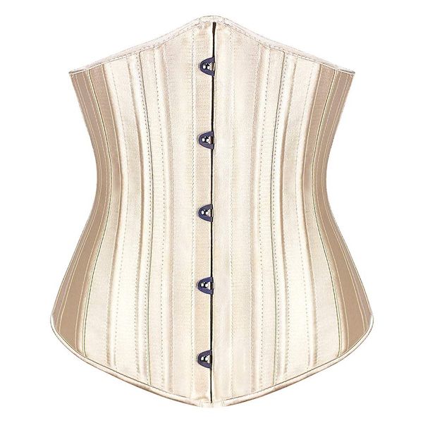 Burvogue Women's 24 Underbust Corset, Steel Bone, 2 Steel Plate, Lace Up, Waist Nipper, Body Shaper, beige, (champagne)