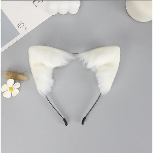 JJLFresheners White Cute Cat Ears Headband Long Fur Fox Ears Cosplay Headband with Bells Headwear Hairband for Party Costume Halloween Hairhoop, Women's Headbands, Hats and Caps