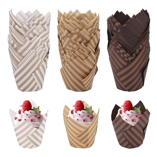 GLAITC Muffin Cases, 150 Pieces Tulip Baking Paper Cups Cases Cupcake Liners Wrappers for Weddings Birthday Party Supplies (2inch), White,brown