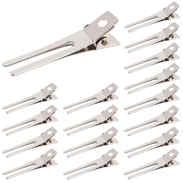 Gotetiso 50 Stück Haarspangen Frisur Doppel Zinken Pin Locken-Klammern 4,5 cm Silber Friseur Haarclips Locken Fixieren Abteilklammern Metall Alligator Clips Keine Spur Haarklammer Friseurbedarf DIY