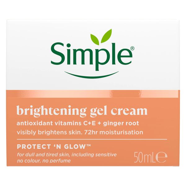 Simple Protect 'N' Glow Brightening Gel Face Cream Facial Moisturiser With Antioxidant Vitamins C & E And Ginger Root For A Radiant Glow 50 ml