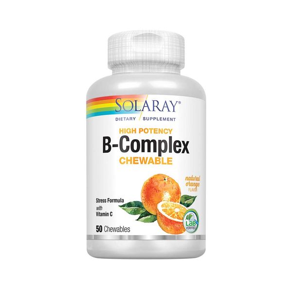 SOLARAY Vitamin B-Complex 250mg Natural Orange Flavor | Healthy Hair, Skin, Immune Function & Metabolism Support | Lab Verified | 50 Chewables