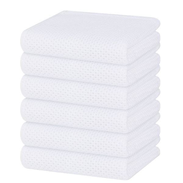 Homaxy 100% Cotton Waffle Weave Kitchen Dish Towels, Ultra Soft Absorbent Quick Drying Cleaning Towel, 13 x 28 Inches, 6-Pack, White