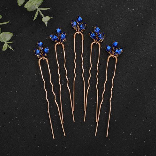 Teyglen 5pcs Crystal Bride Wedding Hair Pins Bridal Rhinestone Hair Piece Wedding Hair Accessories for Bride Sparkly Blue Red Green Crystal Hair Clips Pins for Women Girls Party Prom (Blue)