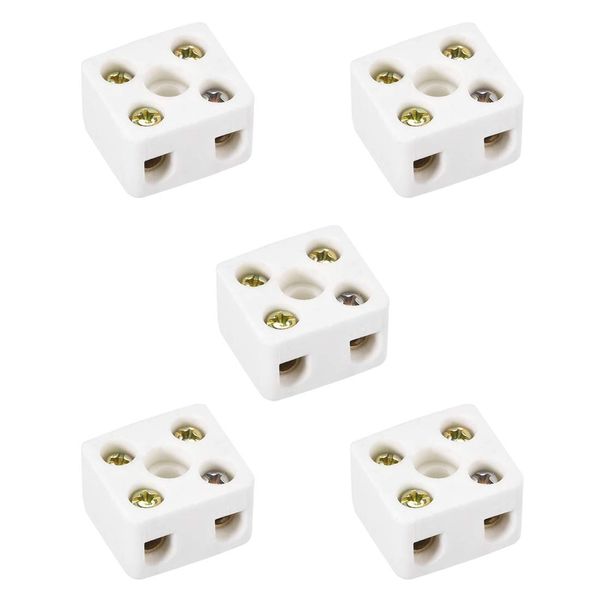 sourcing map 2 Way Ceramics Terminal Blocks High Temp Porcelain Ceramic Connectors 21.5x19.5x14.2mm for Electrical Wire Cable 5 Pcs